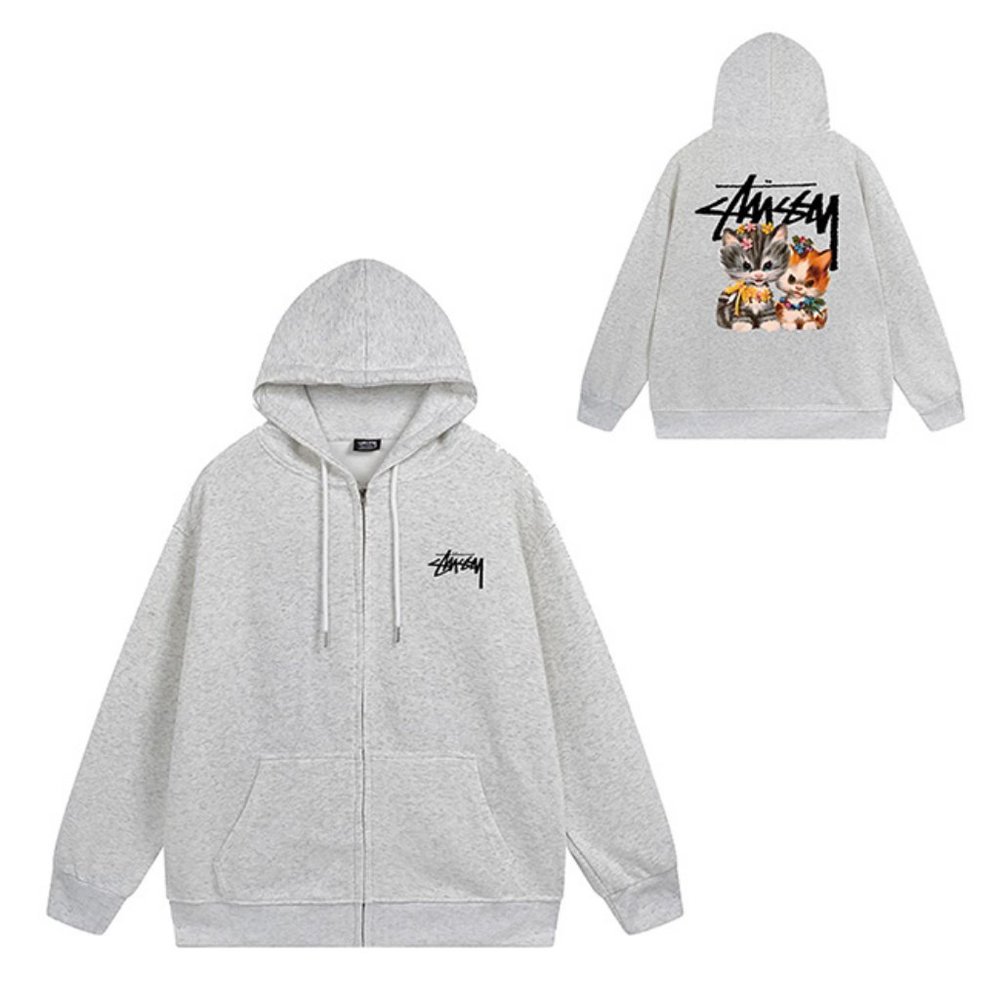 Stussy Zipper Raccoon Hoodie In Gray